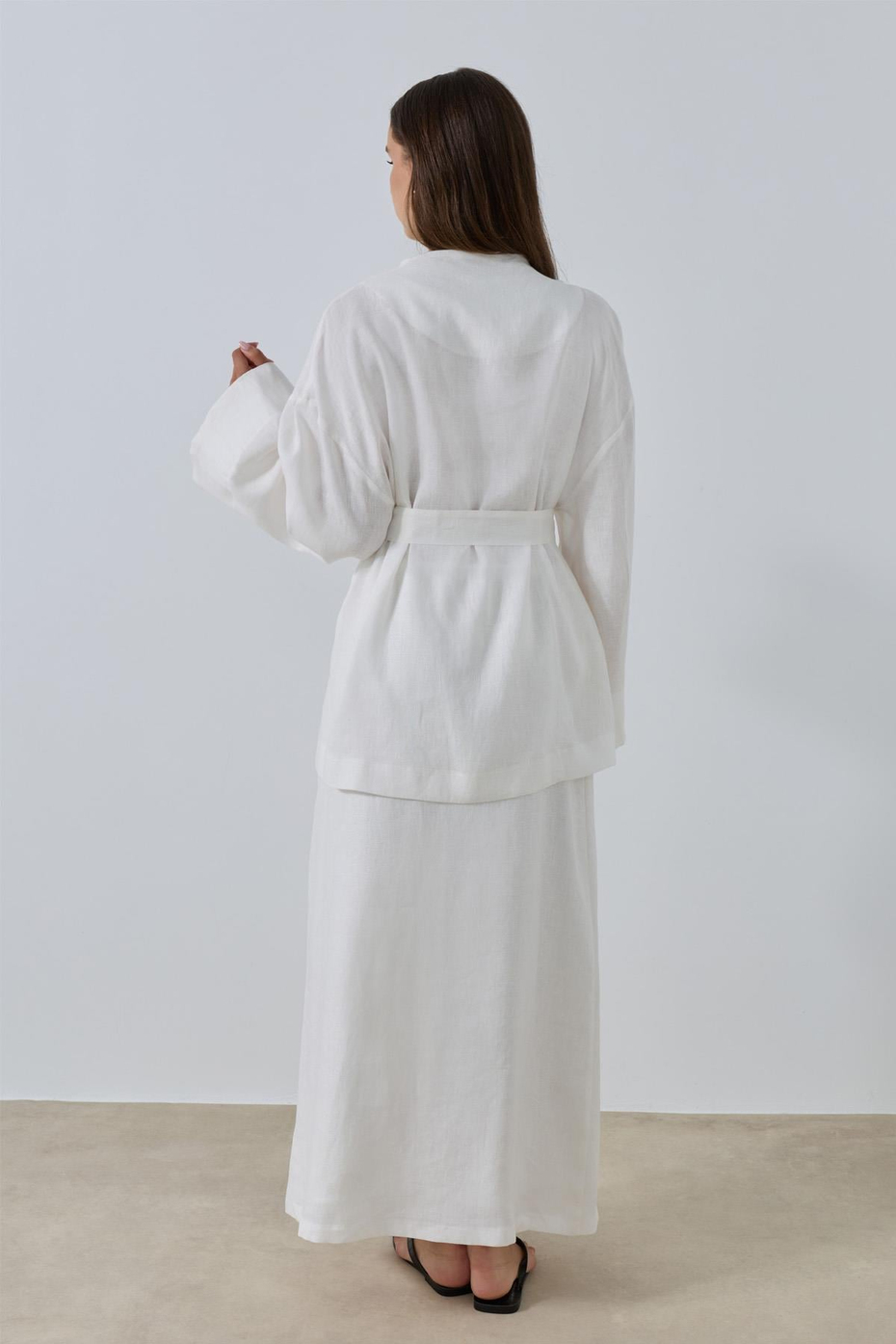 Beyaz %100 Keten Sora Kimono