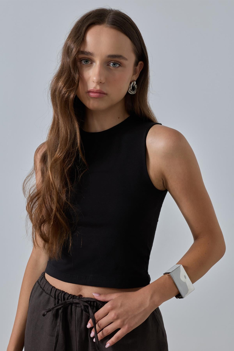 Siyah Kolsuz Basic T Shirt