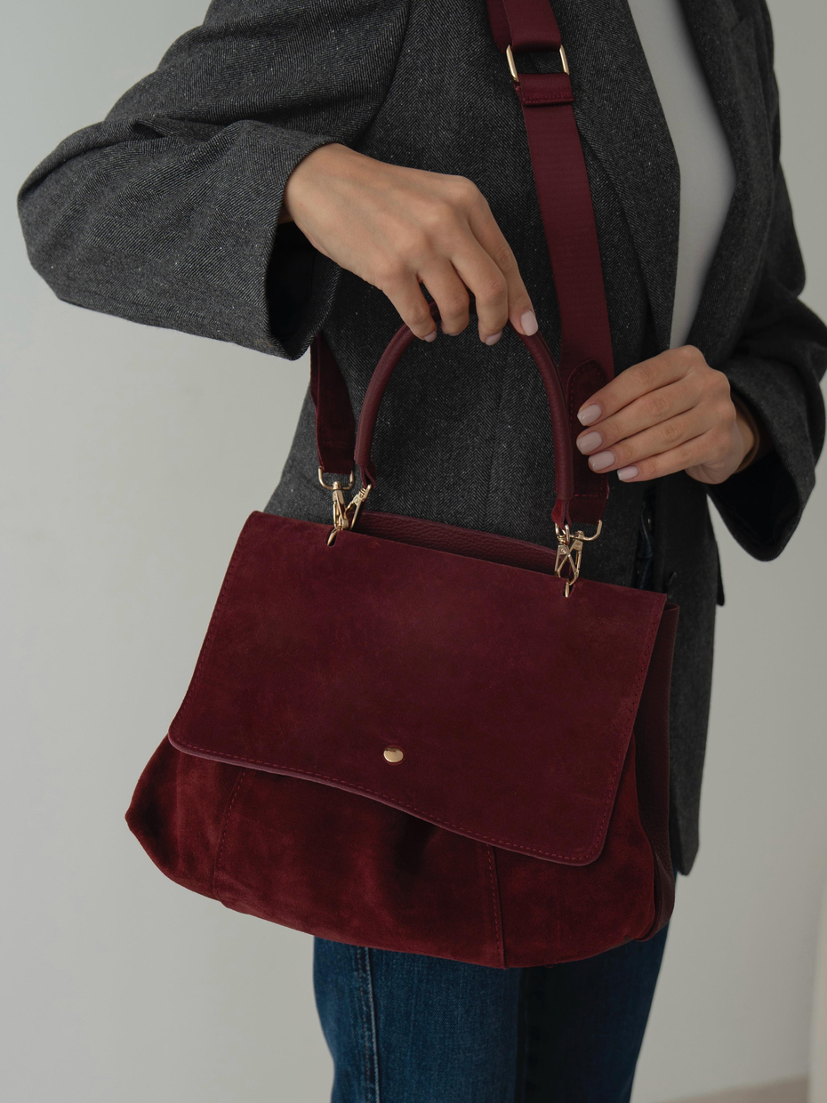 2855 Bordo Hakiki Süet Kadın Çanta