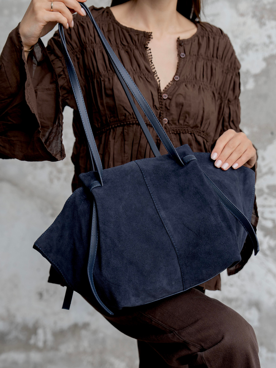 2949 Lacivert Hakiki Süet Kadın Çanta