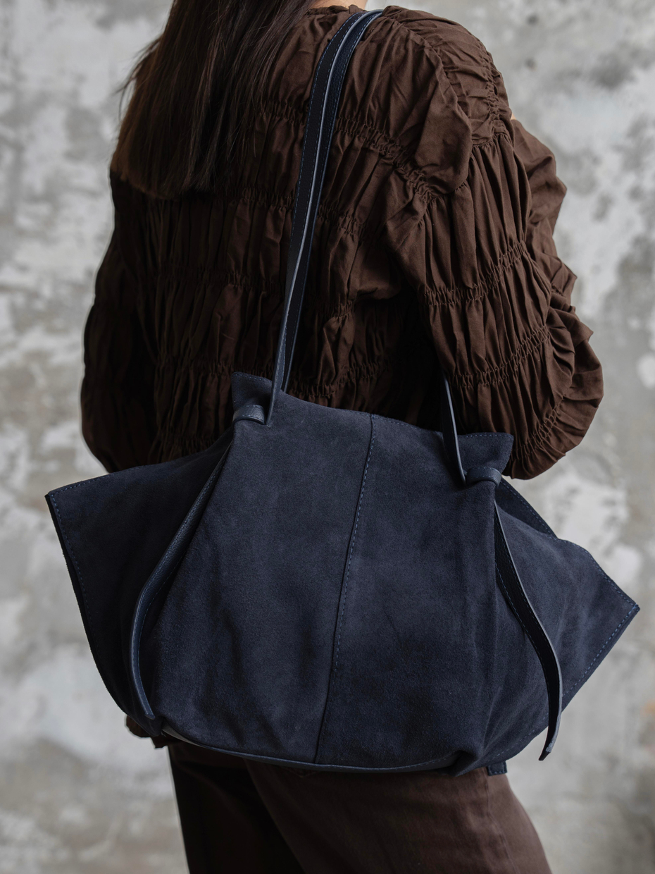 2949 Lacivert Hakiki Süet Kadın Çanta