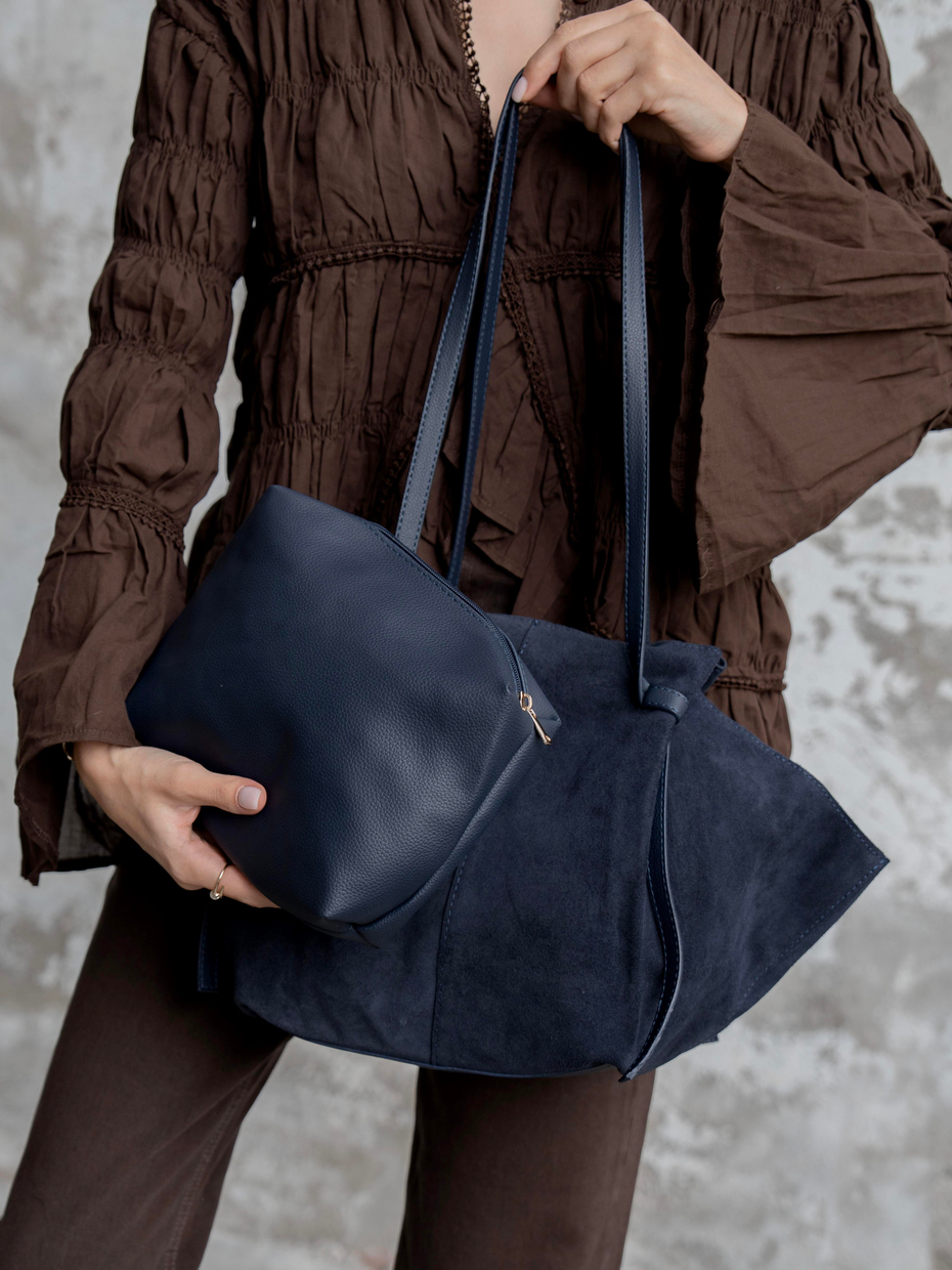 2949 Lacivert Hakiki Süet Kadın Çanta