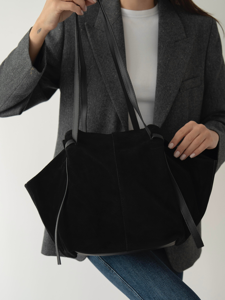 2949 Siyah Hakiki Süet Kadın Çanta