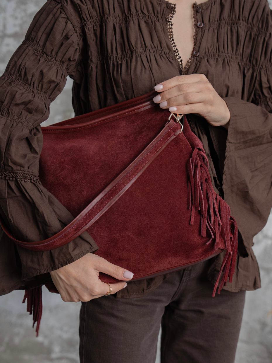 3006 Bordo Hakiki Süet Kadın Çanta