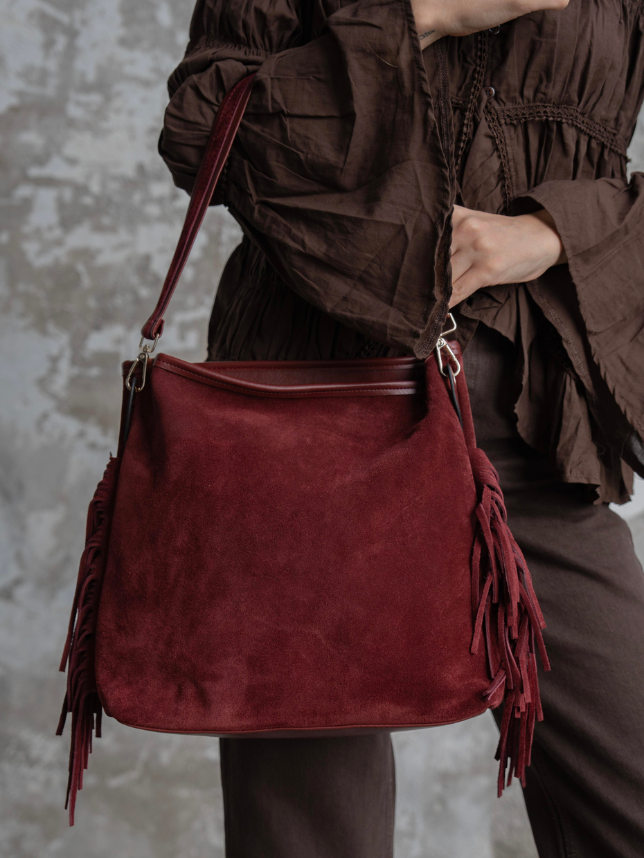 3006 Bordo Hakiki Süet Kadın Çanta