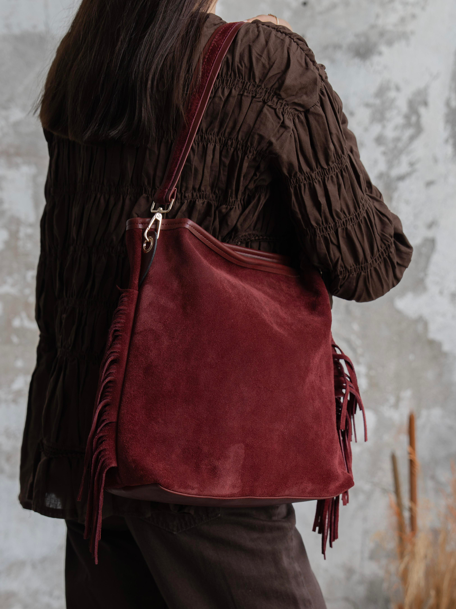 3006 Bordo Hakiki Süet Kadın Çanta