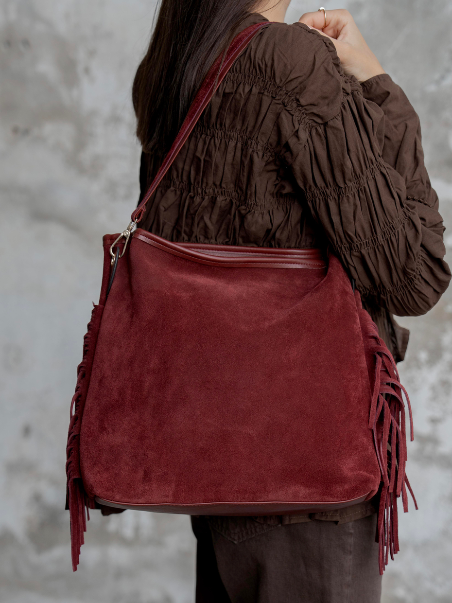 3006 Bordo Hakiki Süet Kadın Çanta