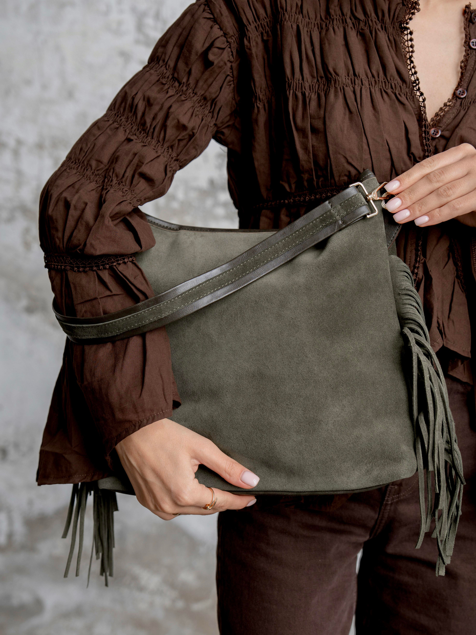 3006 Haki Hakiki Süet Kadın Çanta