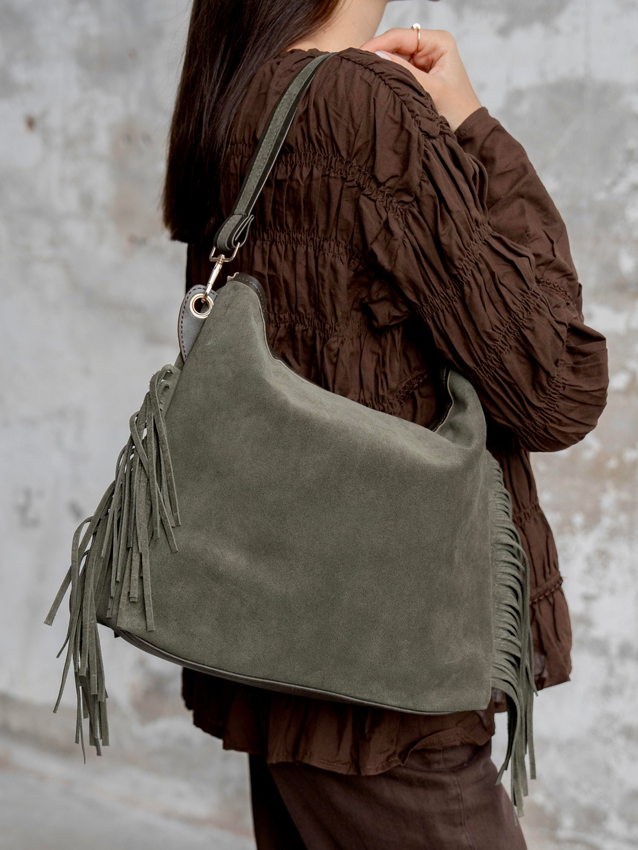 3006 Haki Hakiki Süet Kadın Çanta