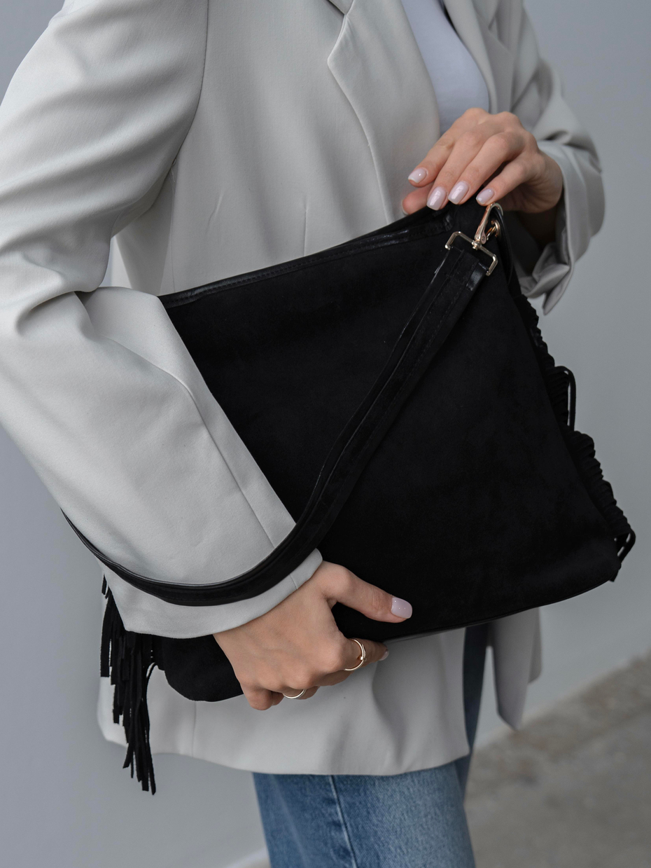 3006 Siyah Hakiki Süet Kadın Çanta