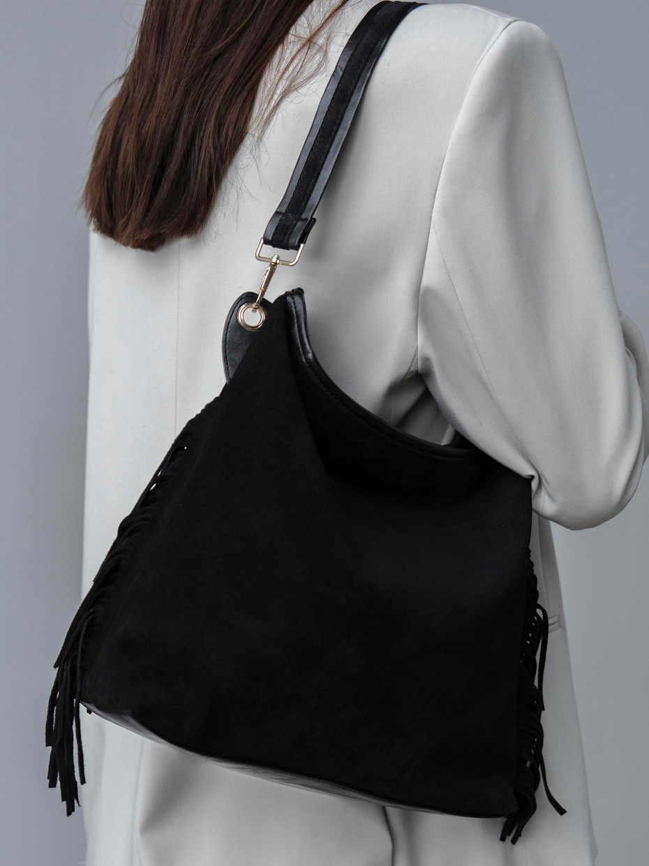 3006 Siyah Hakiki Süet Kadın Çanta