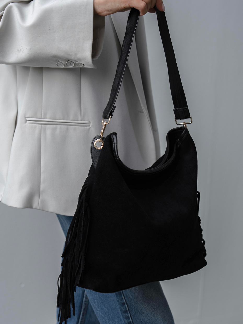 3006 Siyah Hakiki Süet Kadın Çanta