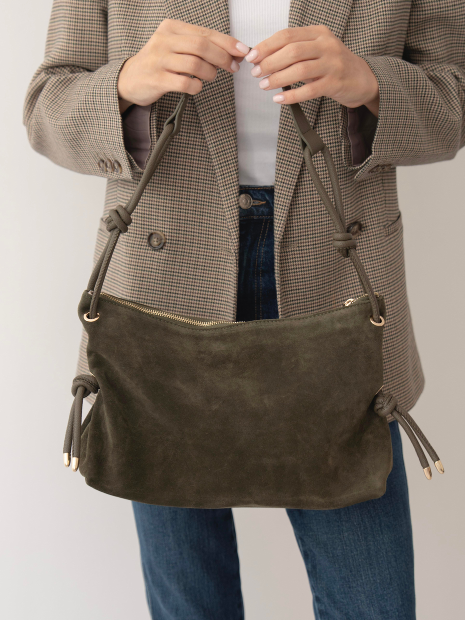 3008 Haki Hakiki Süet Kadın Çanta