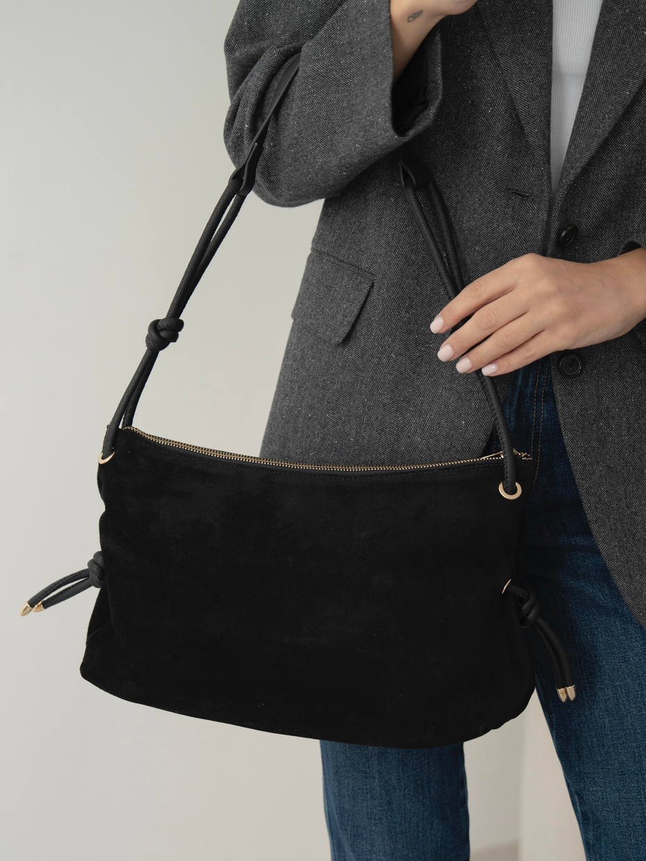 3008 Siyah Hakiki Süet Kadın Çanta