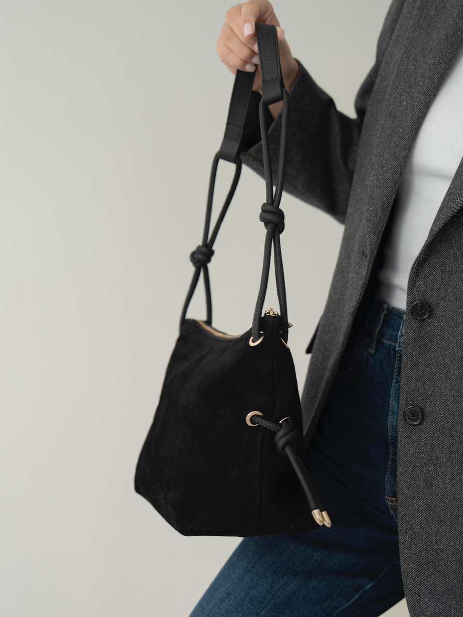 3008 Siyah Hakiki Süet Kadın Çanta