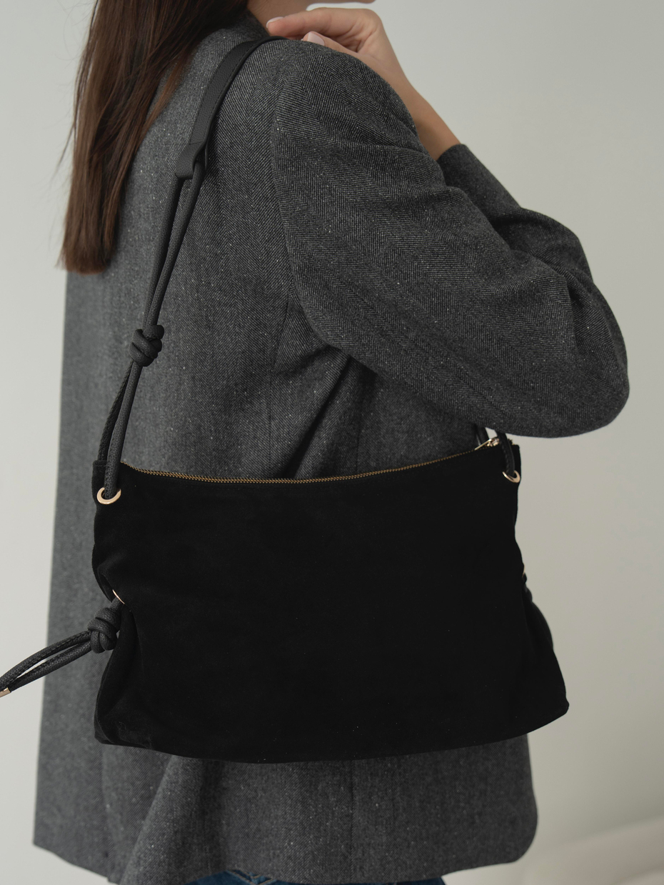 3008 Siyah Hakiki Süet Kadın Çanta