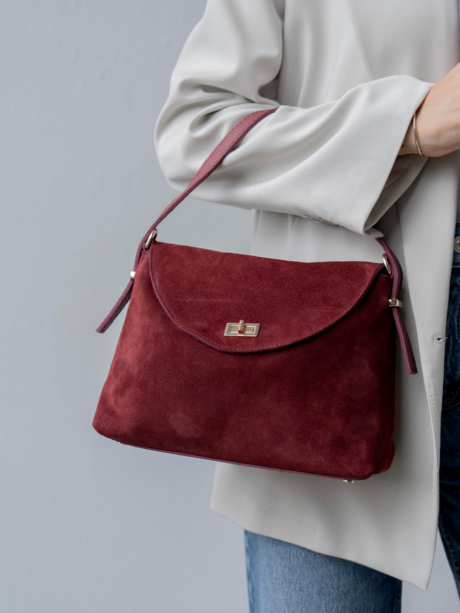 472 Bordo Hakiki Süet Kadın Çanta