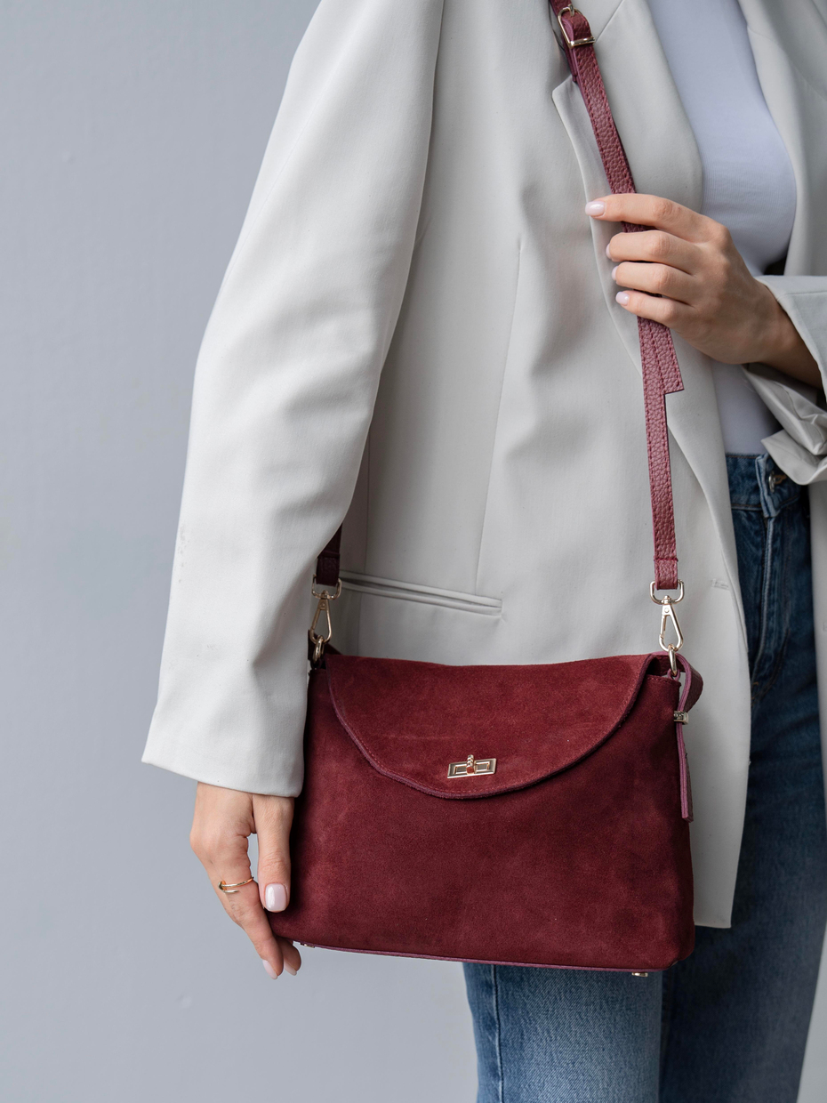 472 Bordo Hakiki Süet Kadın Çanta