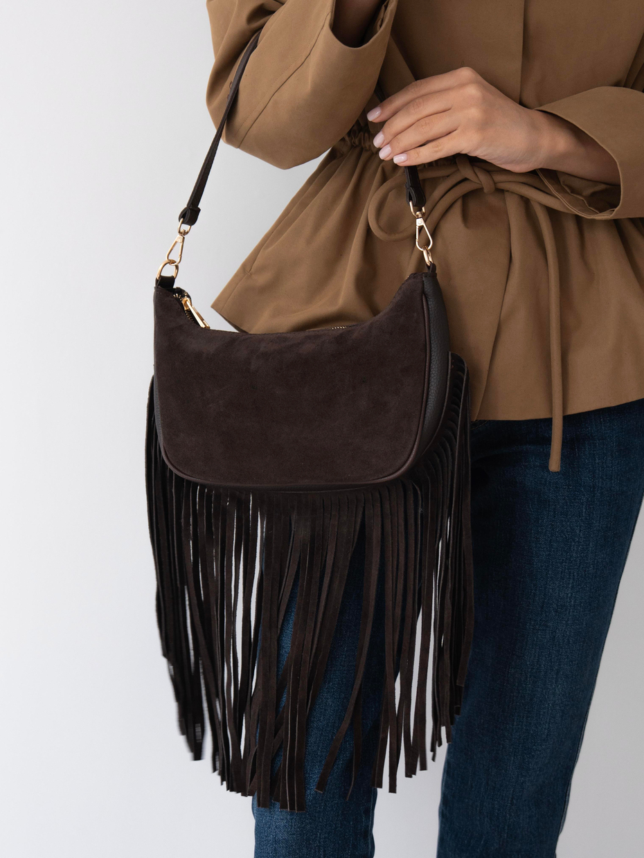 481 Kahve Hakiki Süet Kadın Çanta