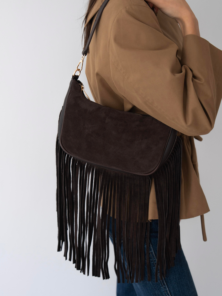 481 Kahve Hakiki Süet Kadın Çanta