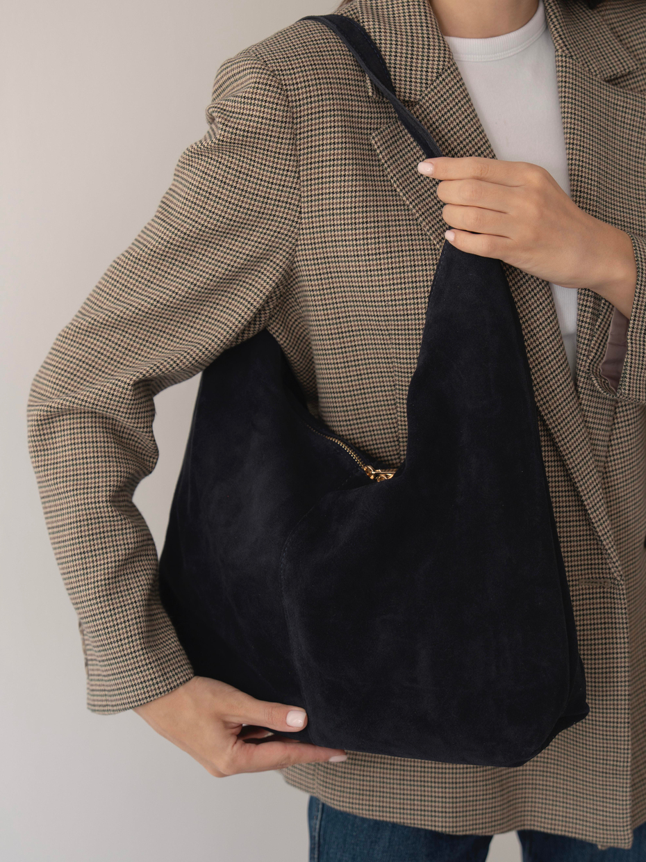 482 Lacivert Hakiki Süet Kadın Çanta