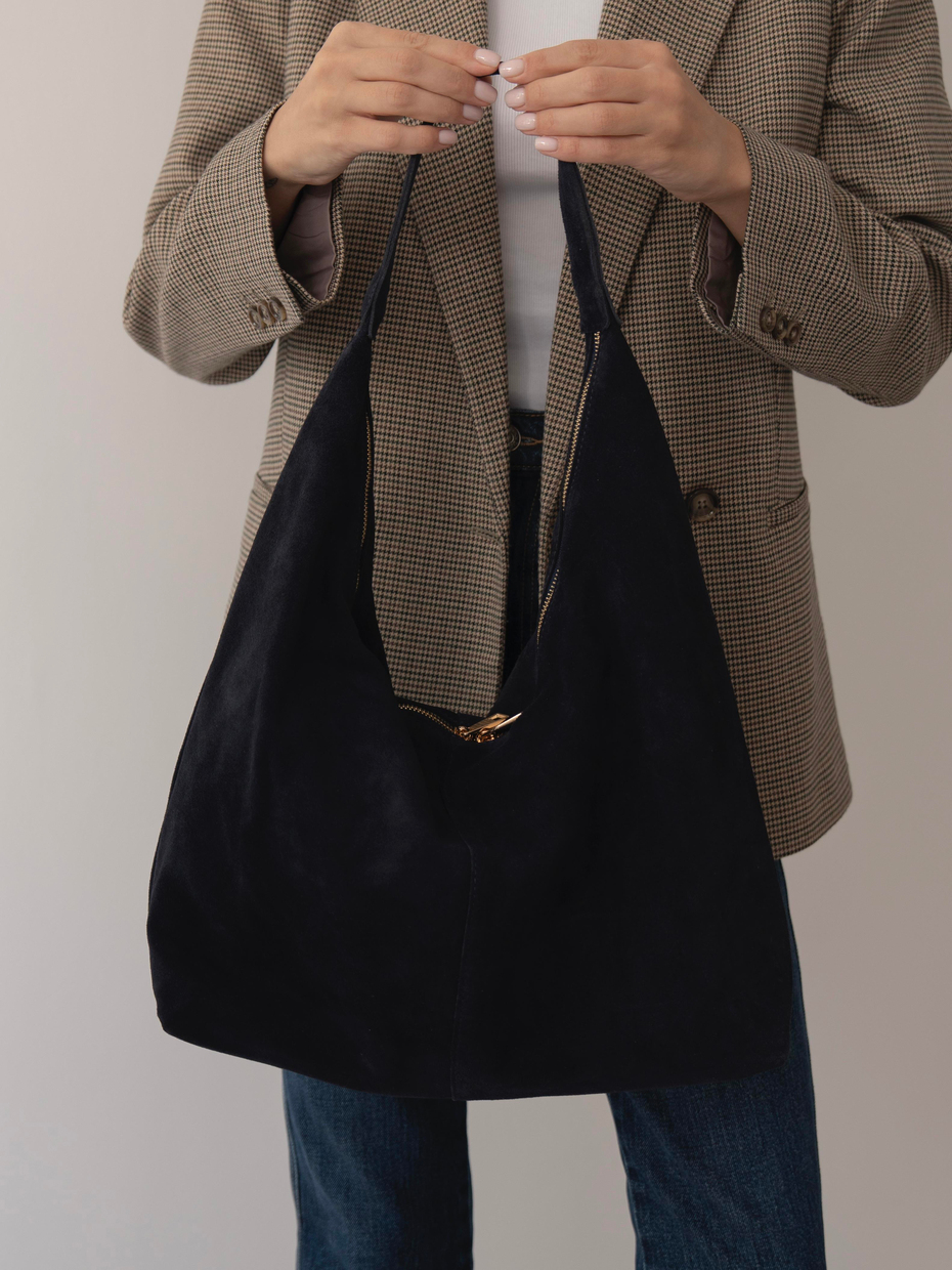 482 Lacivert Hakiki Süet Kadın Çanta