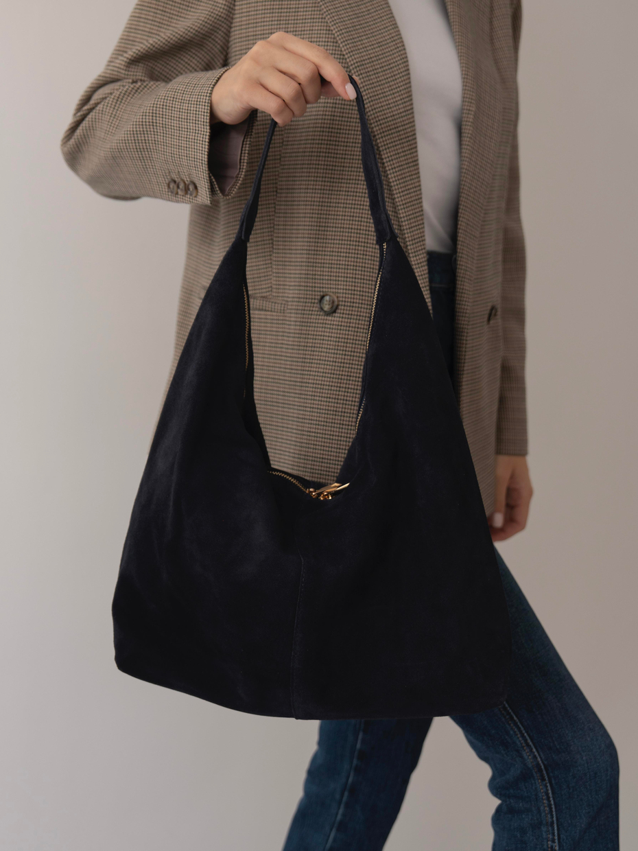 482 Lacivert Hakiki Süet Kadın Çanta