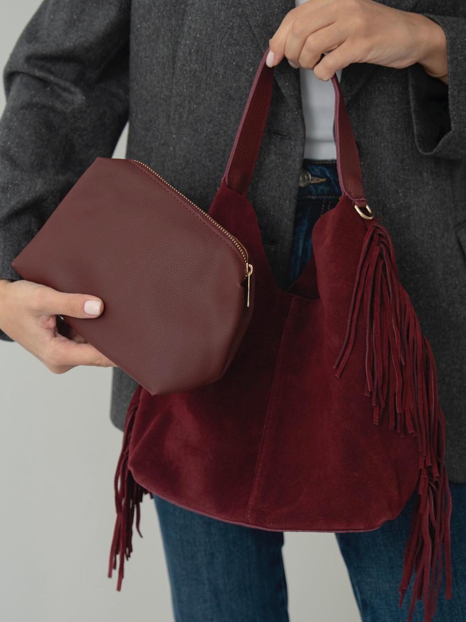 487 Bordo Hakiki Süet Kadın Çanta