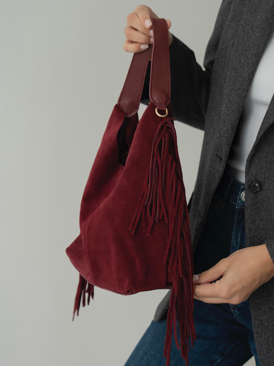 487 Bordo Hakiki Süet Kadın Çanta