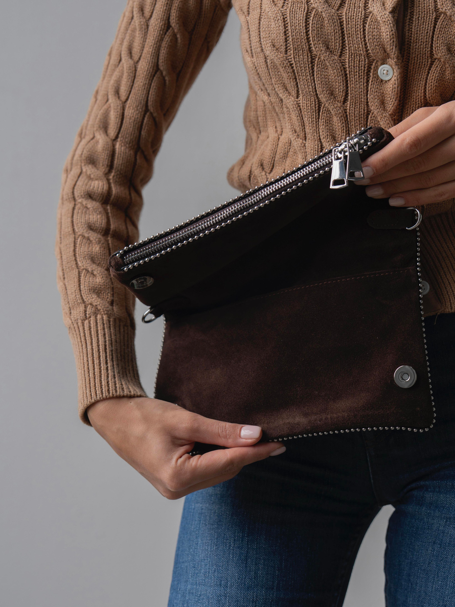 490 Kahve Hakiki Süet Kadın Çanta