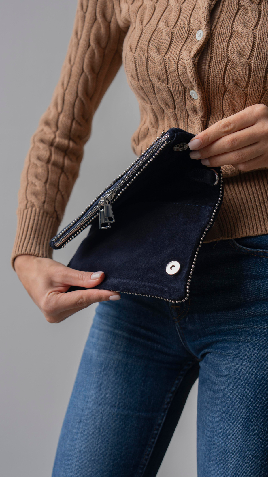 490 Lacivert Hakiki Süet Kadın Çanta