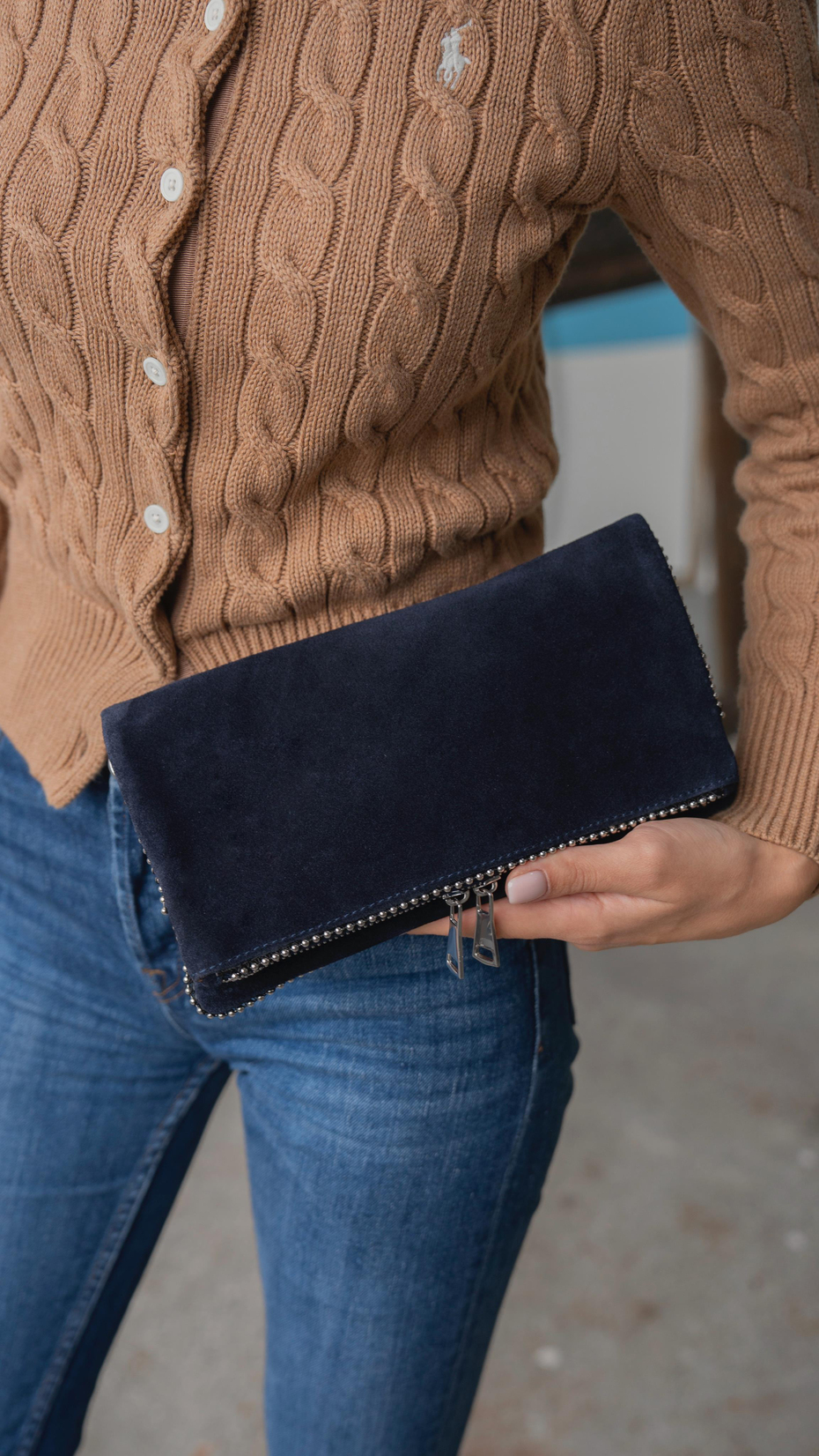 490 Lacivert Hakiki Süet Kadın Çanta