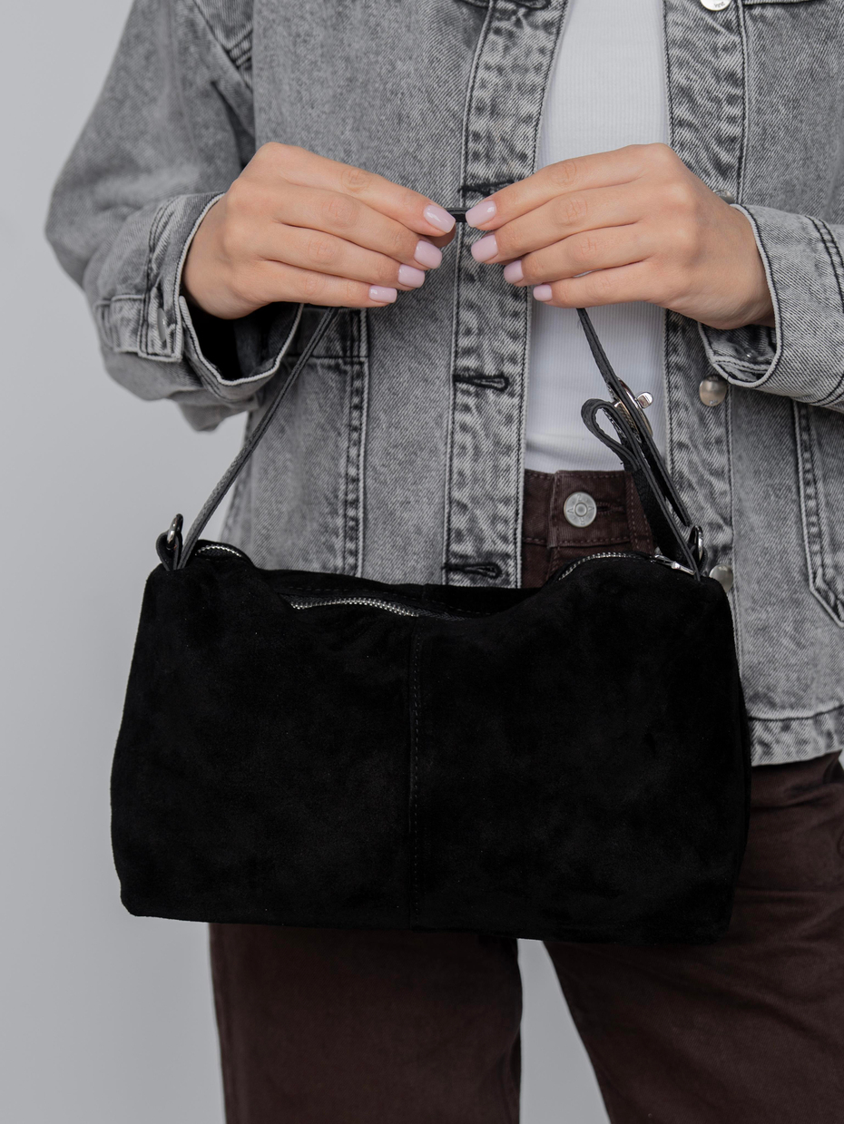 494 Siyah Süet Hakiki Süet Kadın Çanta