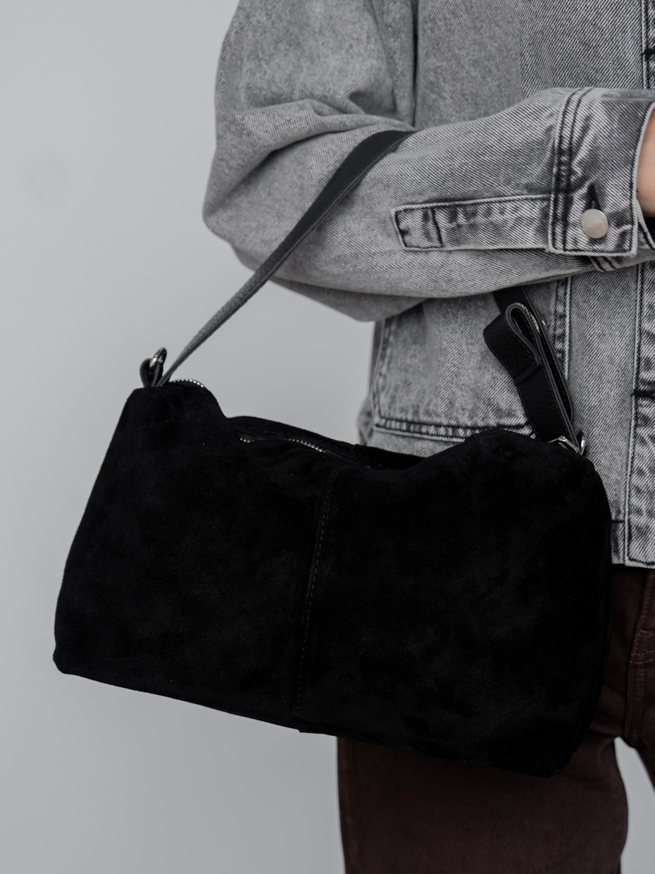 494 Siyah Süet Hakiki Süet Kadın Çanta