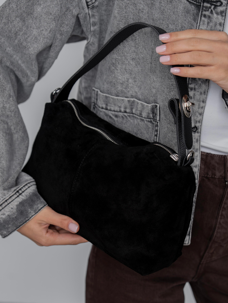 494 Siyah Süet Hakiki Süet Kadın Çanta