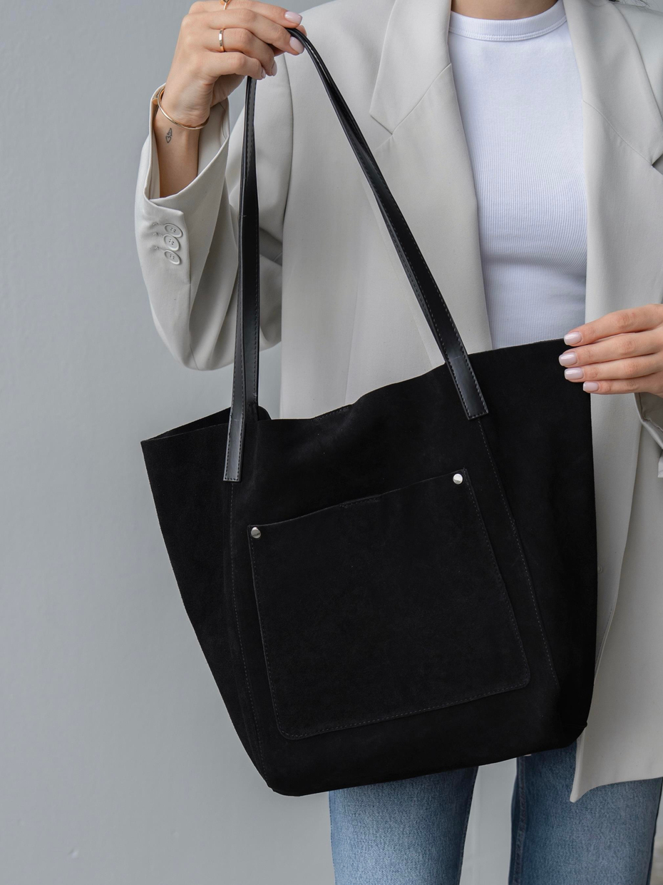 6026 Siyah Süet Hakiki Deri Kadın Çanta