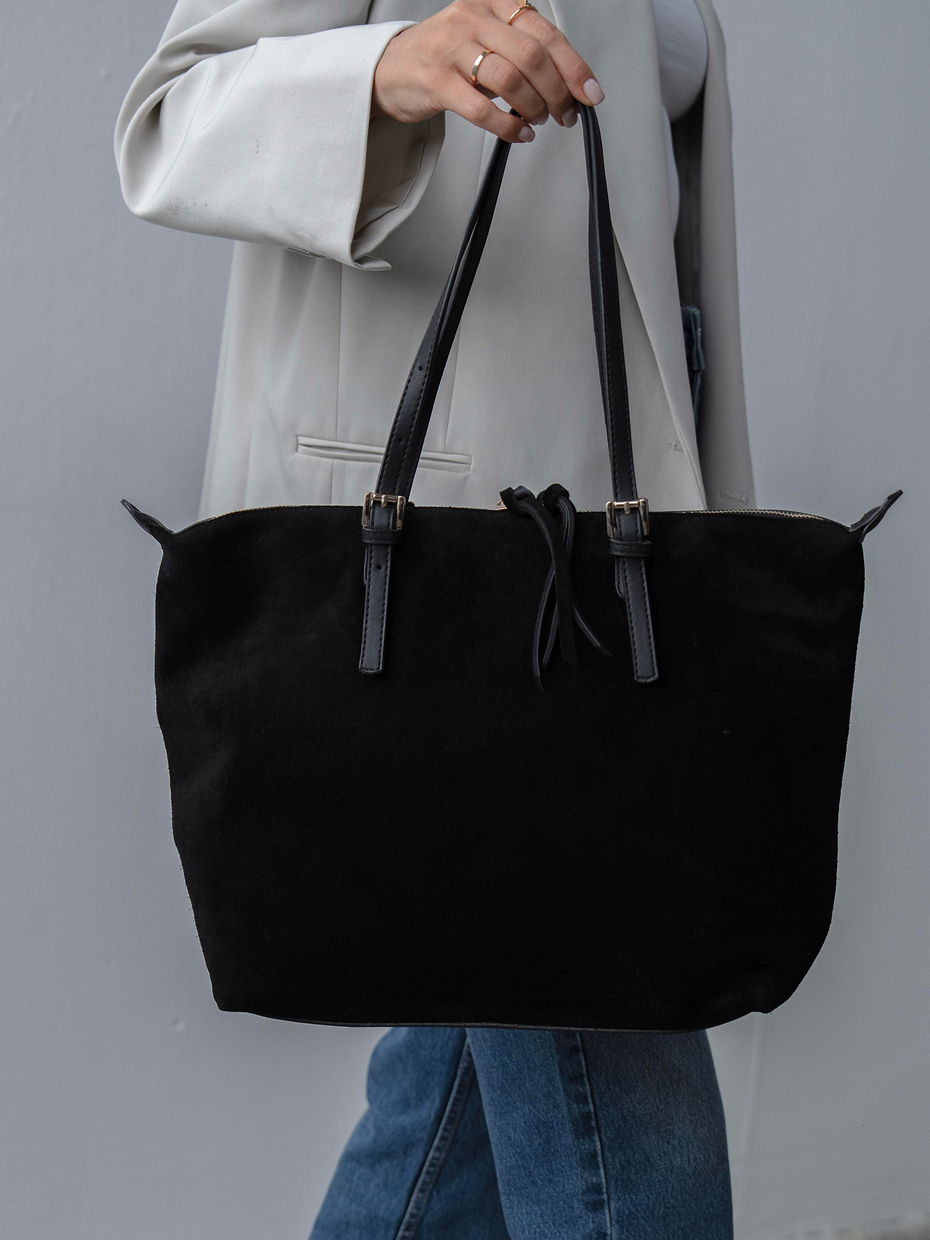 6289 Siyah Süet Hakiki Deri Kadın Çanta