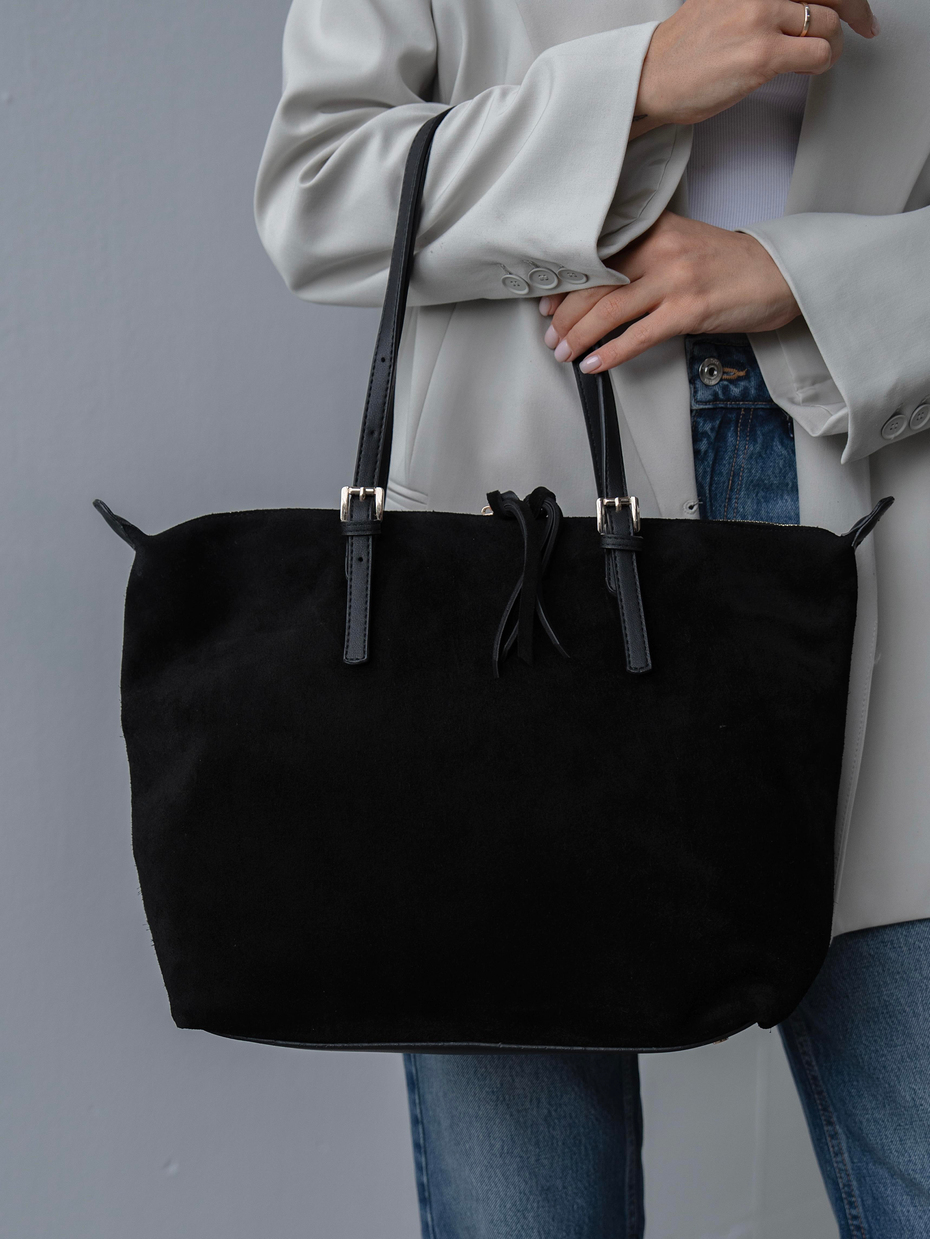 6289 Siyah Süet Hakiki Deri Kadın Çanta