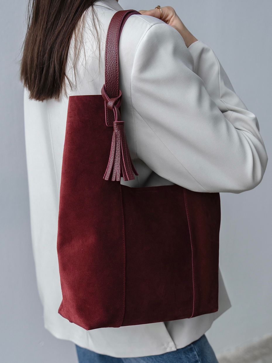 6414 Bordo Süet Hakiki Süet Kadın Çanta