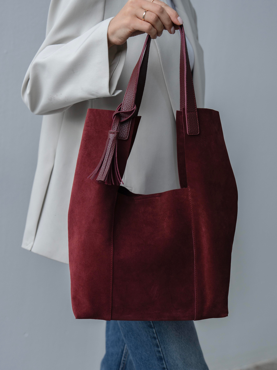 6414 Bordo Süet Hakiki Süet Kadın Çanta