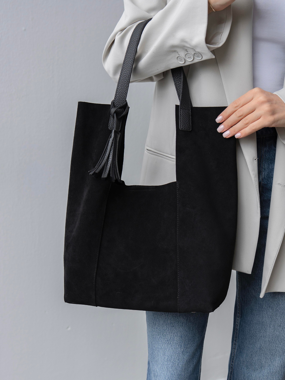 6414 Siyah Süet Hakiki Süet Kadın Çanta