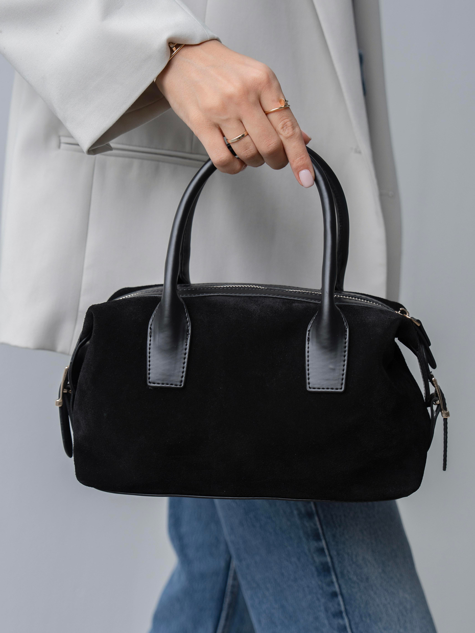 6417 Siyah Süet Hakiki Deri Kadın Çanta