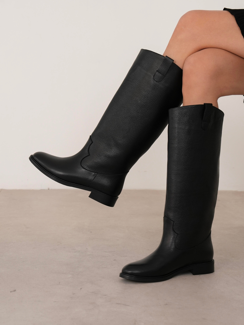 Alessia Siyah Hakiki Deri Kadın XL Çizme