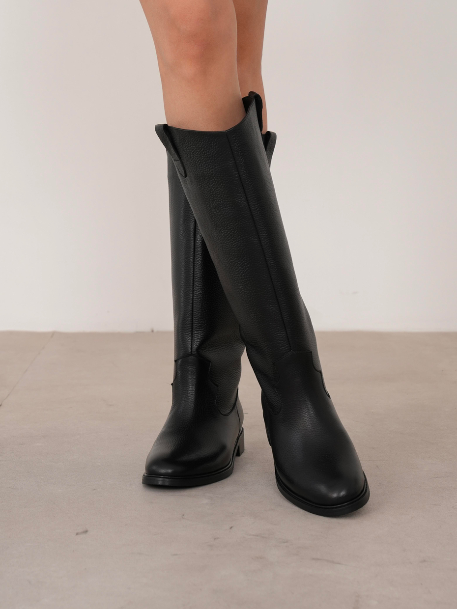 Alessia Siyah Hakiki Deri Kadın XL Çizme