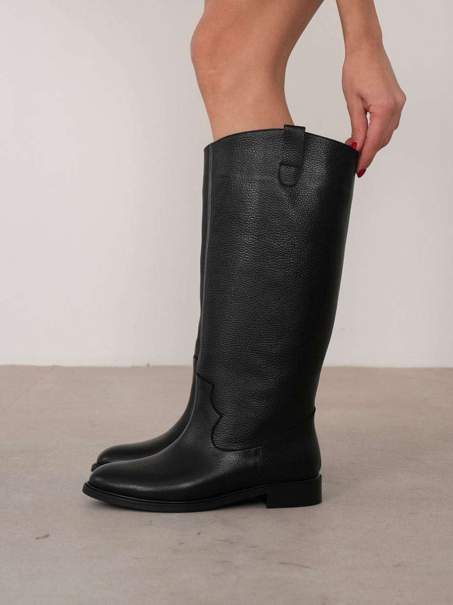 Alessia Siyah Hakiki Deri Kadın XL Çizme