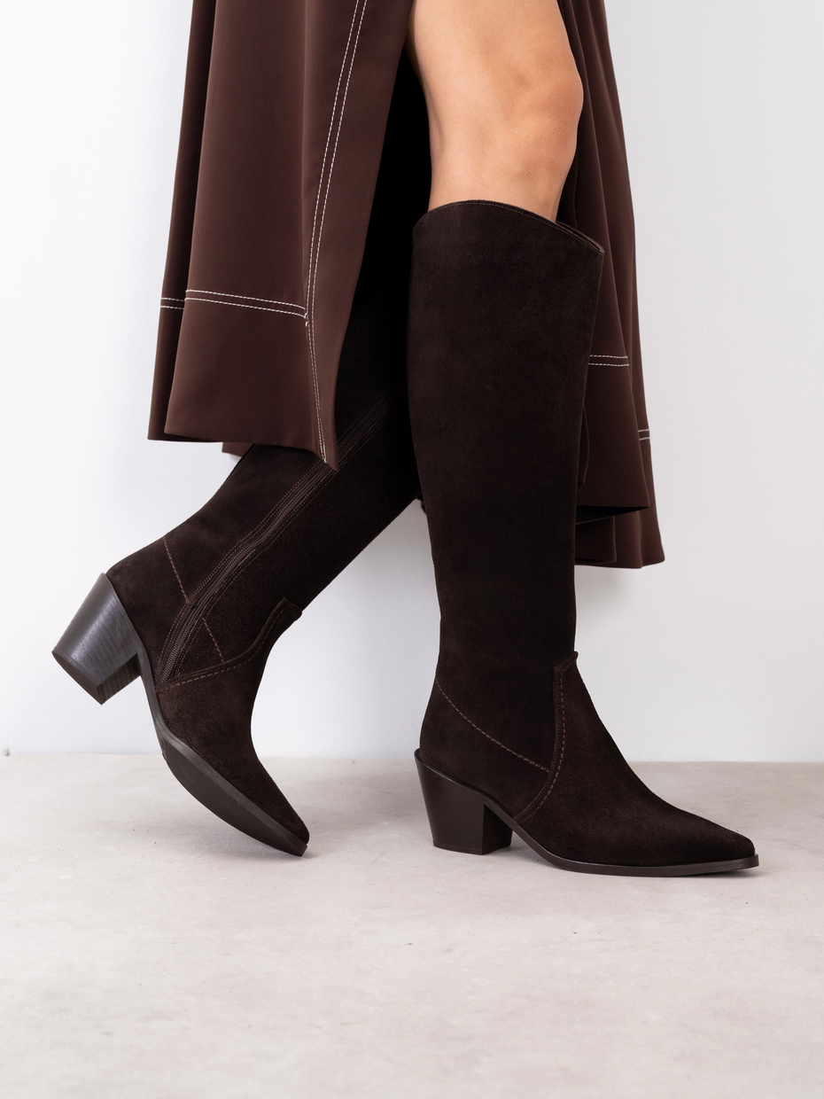 Arnold Kahve Süet Hakiki Deri Kadın Çizme