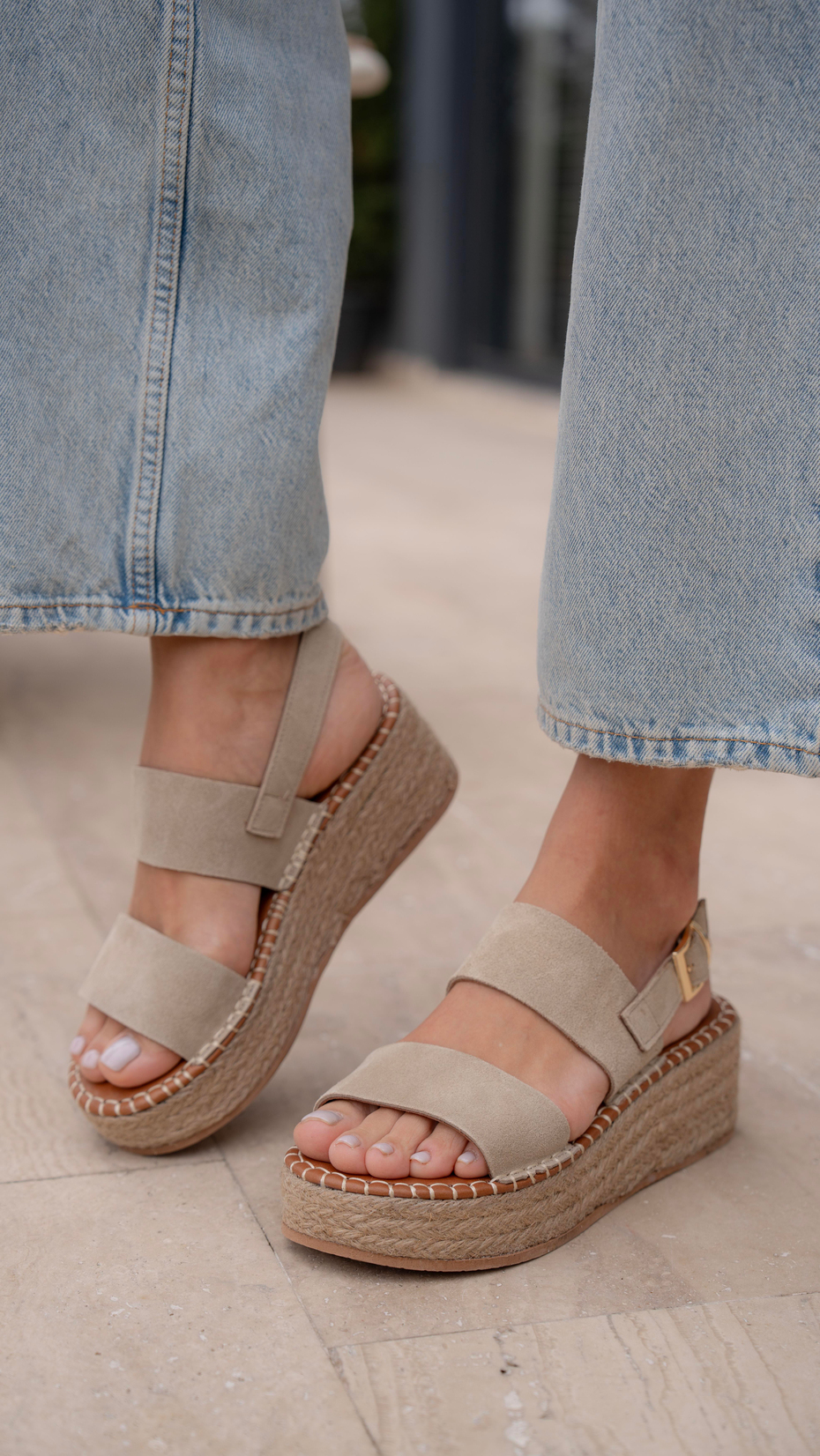 Atlanta Bej Süet   Hakiki Deri   Sandalet