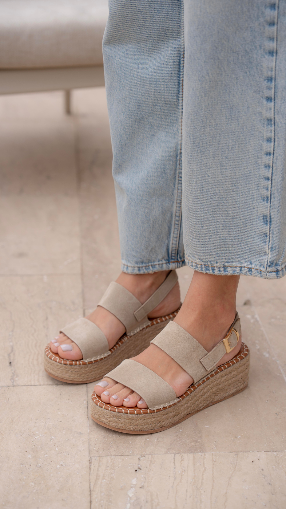 Atlanta Bej Süet   Hakiki Deri   Sandalet