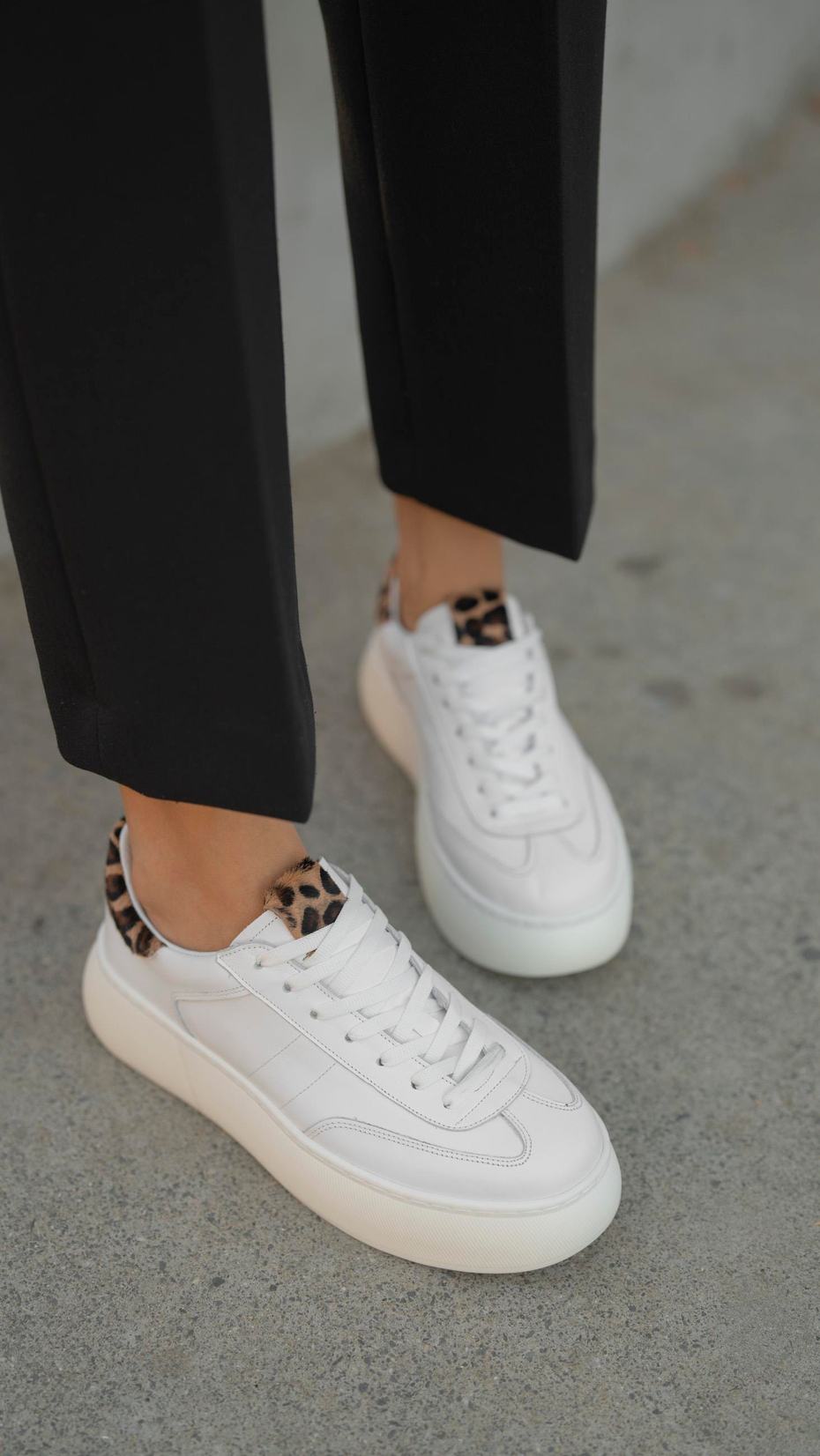 Baena Beyaz-Leopar   Hakiki Deri Kadın   Spor Ayakkabı