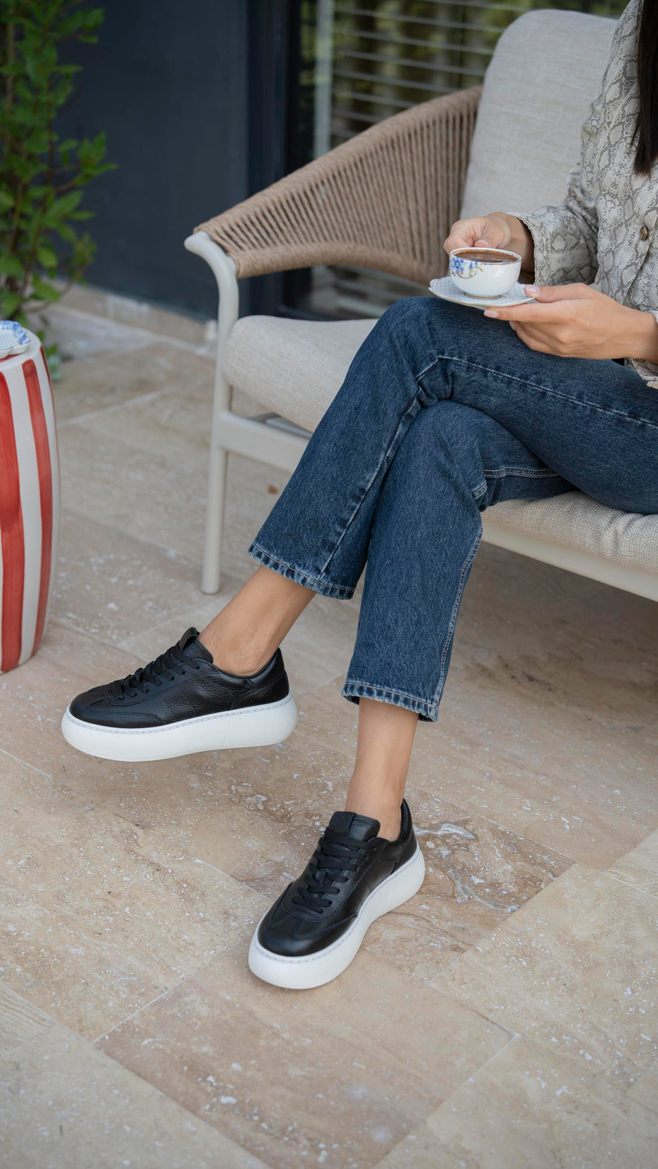 Baena Siyah   Hakiki Deri Kadın   Spor Ayakkabı